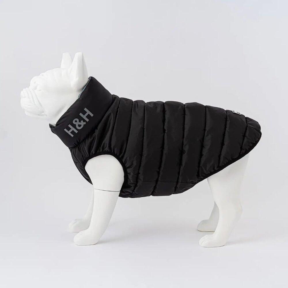 New Reversible Dog Puffer Jacket Black & Grey